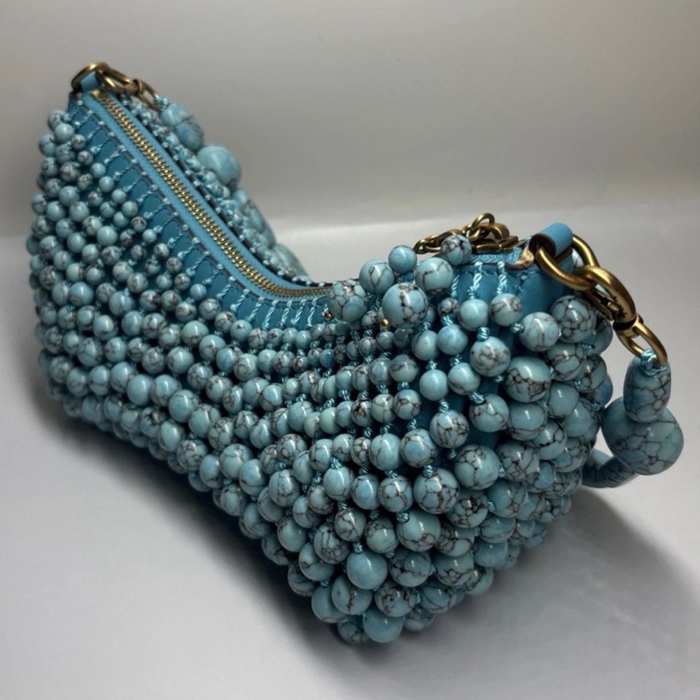 Cult Gaia Mercier Shoulder Bag Ibiza Turquoise Beaded Clutch NWT - Picture 4 of 6